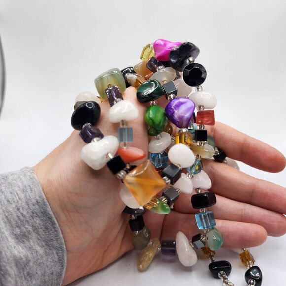 Artisan Multiple Gemstones Bead Treasure Necklace Faceted Layered 22” Colorful - Picture 10 of 10